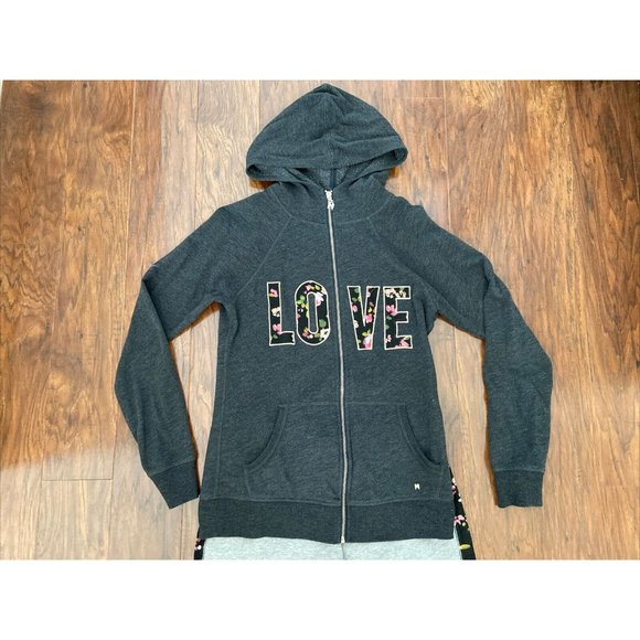 VS Full Zip Hoodie And Capri Sweat Pants SIZE Small Charcoal & Light Gray Floral - Picture 2 of 11